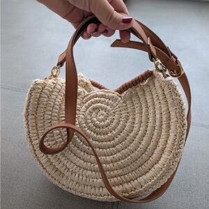Elegant Cream Woven Handbag with Tan Accents